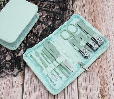 Pedikiūro manikiūro įrankis Nagų dailė nerūdijančio plieno odelių kirpimo žirklės, žirklės, valiklis, priežiūros rinkinio dėklas