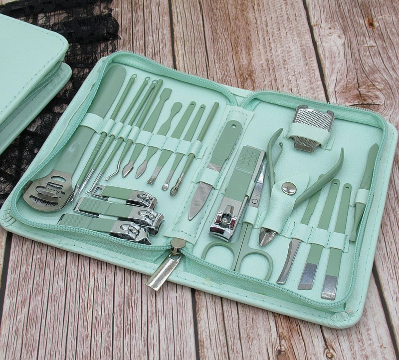 Pedikiūro manikiūro įrankis Nagų dailė nerūdijančio plieno odelių kirpimo žirklės, žirklės, valiklis, priežiūros rinkinio dėklas