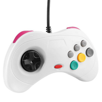 Fekete-fehér színű mini USB vezetékes gamepad vezérlő PC számítógépes játékokhoz SS Saturn stílushoz