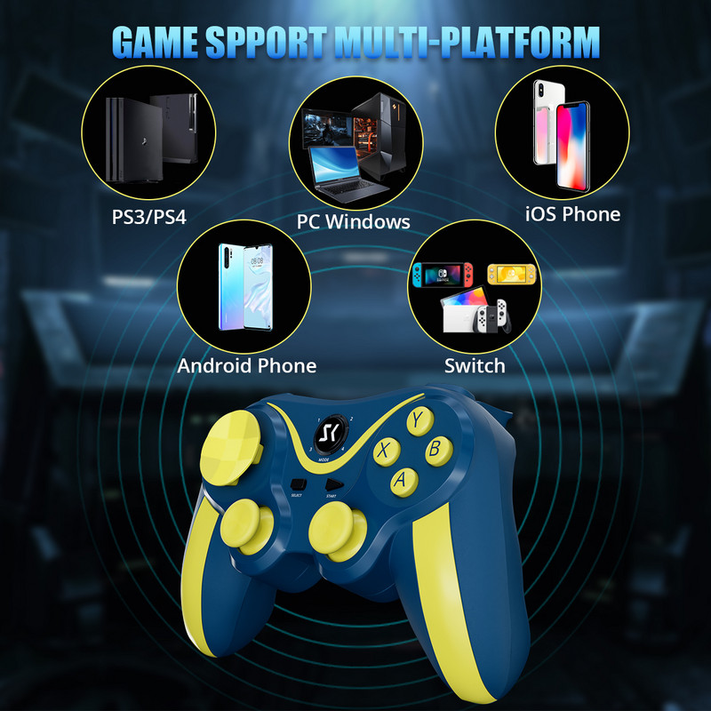 Controler fără fir Bluetooth Gamepad PC Vibrație dublă BT3.0 Joystick de joc pentru telefon Android Tablet TV Box Suport pentru telefon Apple