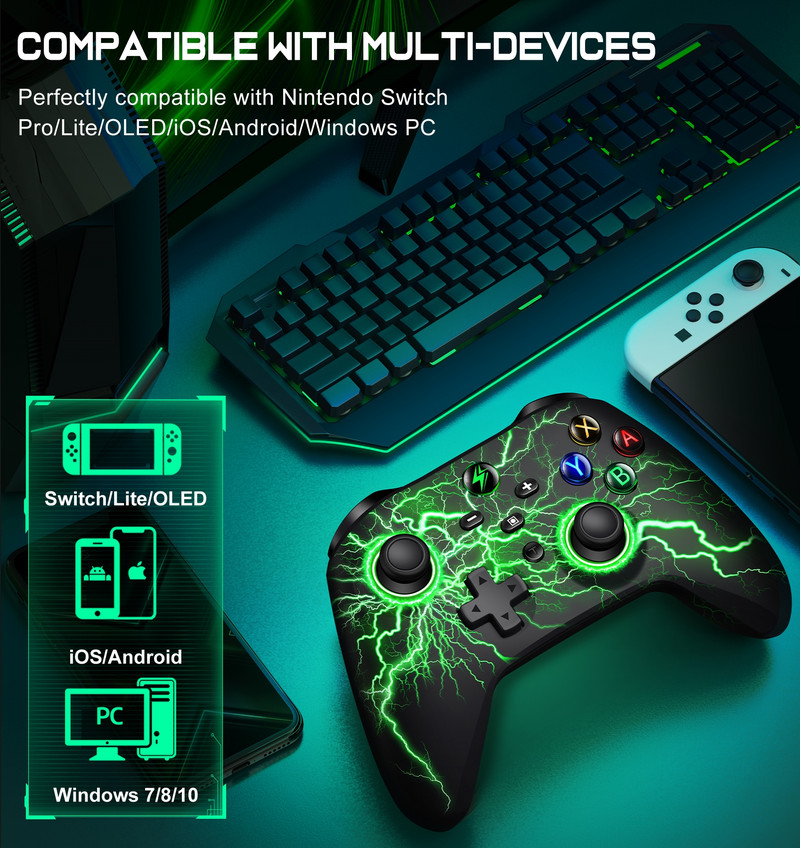 Controler fără fir RGB pentru Nintendo Switch/Switch OLED/Switch Lite/Android/IOS cu taste programabile Gamepad cu fir pentru PC