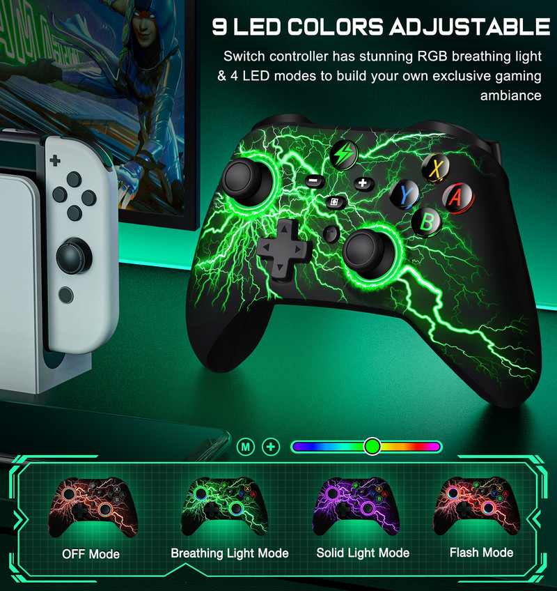 Controler fără fir RGB pentru Nintendo Switch/Switch OLED/Switch Lite/Android/IOS cu taste programabile Gamepad cu fir pentru PC