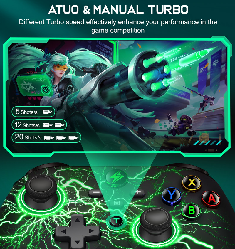 Controler fără fir RGB pentru Nintendo Switch/Switch OLED/Switch Lite/Android/IOS cu taste programabile Gamepad cu fir pentru PC