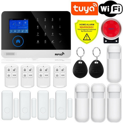 Cel mai nou wireless Home Security Tuya WIFI GSM SIM card EN RU ES PL DE Sistem de alarmă inteligent comutabil Tuya APP RFID Telecomandă