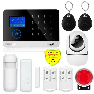 Cel mai nou wireless Home Security Tuya WIFI GSM SIM card EN RU ES PL DE Sistem de alarmă inteligent comutabil Tuya APP RFID Telecomandă
