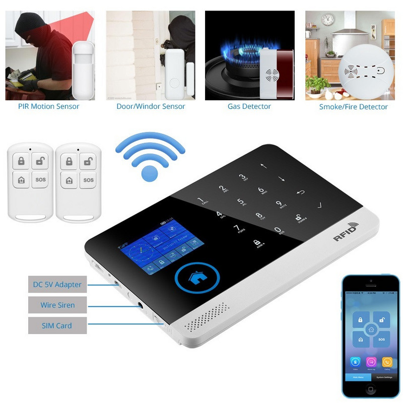 Cel mai nou wireless Home Security Tuya WIFI GSM SIM card EN RU ES PL DE Sistem de alarmă inteligent comutabil Tuya APP RFID Telecomandă