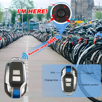 Αντικλεπτική συναγερμός ποδηλάτου πίσω φως ποδηλάτου επαναφόρτισης USB IPX5 αδιάβροχο Finder ποδηλάτου με τηλεχειριστήριο για μοτοσυκλέτα eBike