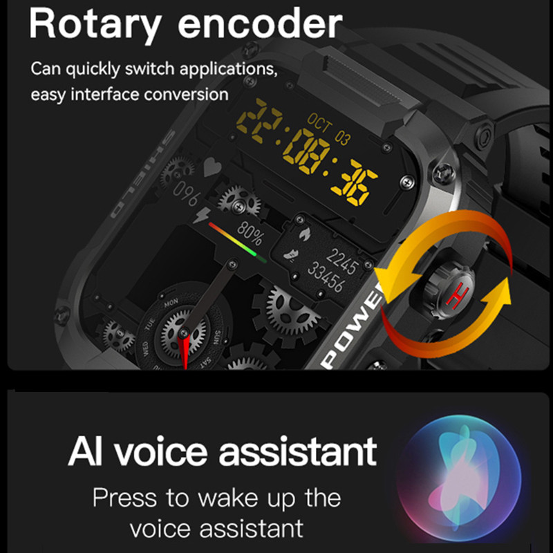 Ceas inteligent HD cu ecran mare de 1,85“ pentru bărbați Baterie mare de 400 mAh Asistent vocal AI Tracker fitness Apel Bluetooth Ceas inteligent sport pentru bărbați