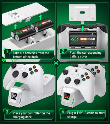 Зарядно устройство за контролер за Xbox One X/S с 2x2550mAh батерии Докинг станция за бързо зареждане за геймпад Xbox Series X/Xbox Series S