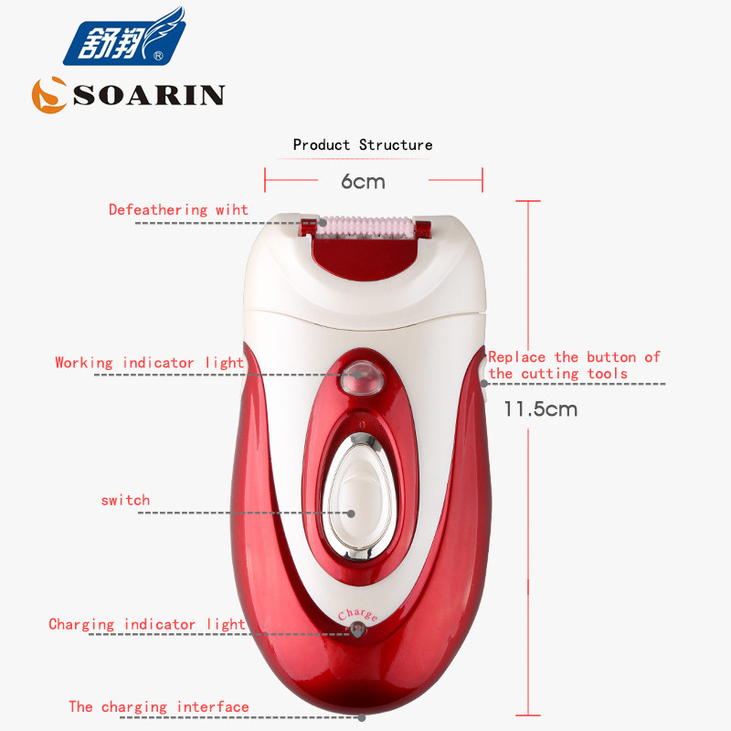 Epilator electric KEMEI 2 în 1 pentru femei, roșu, reîncărcabil, pentru îndepărtarea părului, roată Formula aparat de ras pentru femeie Aparat de bărbierit pentru față și corp