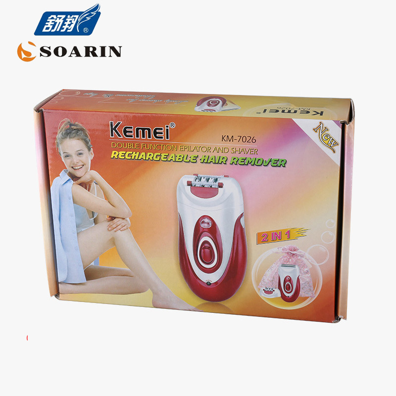 Epilator electric KEMEI 2 în 1 pentru femei, roșu, reîncărcabil, pentru îndepărtarea părului, roată Formula aparat de ras pentru femeie Aparat de bărbierit pentru față și corp