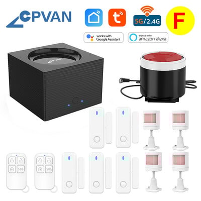 CPVAN CP8 viedās mājas signalizācijas sistēma Alexa atbalsts 2.4G 5G WiFi bezvadu Tuya House drošības trauksmes komplekts kustības sensora durvju detektors