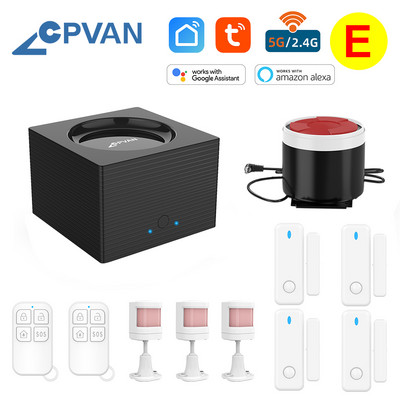 CPVAN CP8 viedās mājas signalizācijas sistēma Alexa atbalsts 2.4G 5G WiFi bezvadu Tuya House drošības trauksmes komplekts kustības sensora durvju detektors