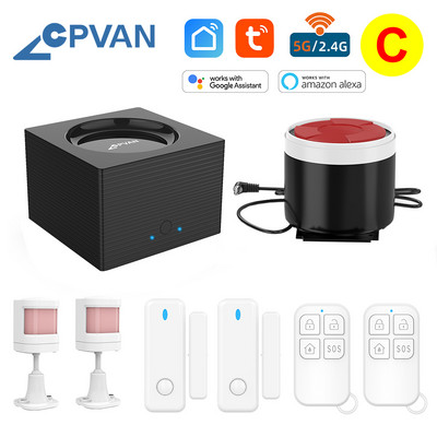 CPVAN CP8 viedās mājas signalizācijas sistēma Alexa atbalsts 2.4G 5G WiFi bezvadu Tuya House drošības trauksmes komplekts kustības sensora durvju detektors
