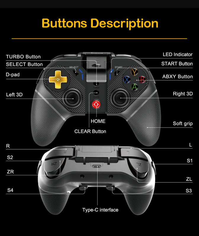 iPega PG-9218 Gamepad fără fir Bluetooth pentru NS Switch Android Ios PC PS3 Pubg Controller Joystick 2.4G Receptor Gaming