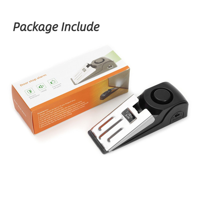 Opritor de ușă Alarma negru antifurt portabil 120db Opritoare de ușă de securitate pentru podea de securitate pentru acasă, hotel, dormitor, feronerie de siguranță