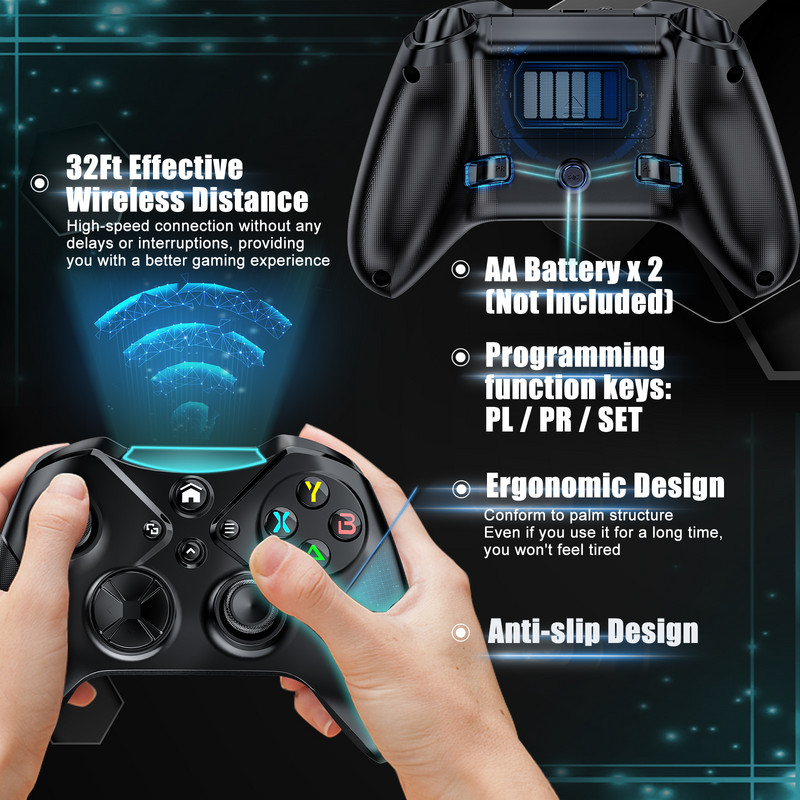 Controler wireless pentru Xbox One, joc PC compatibil cu Xbox One/X/S/Xbox Series S/X Gamepad Suport Turbo și Joystick cu 6 axe