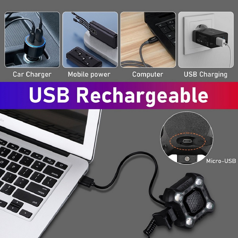 Hollarm sirena za bicikle, prednja svjetla, IPX6 vodootporno USB punjenje, noćna vožnja, jako svjetlo za bicikl, 140 dB, sigurnosni alarm, zvono za bicikl