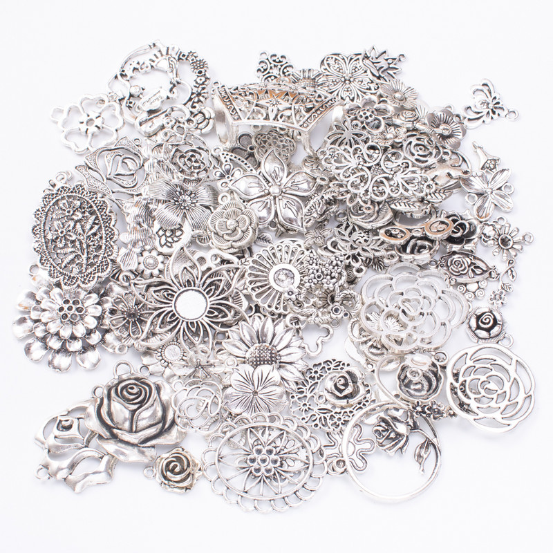 50g vânzare fierbinte floare din metal cu farmec amestecat pandantiv bratara din bronz antic colier bijuterii lucrate manual, bricolaj en-gros