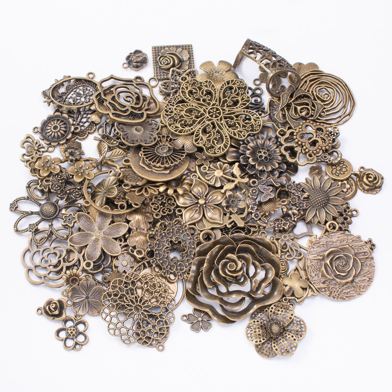 50g vânzare fierbinte floare din metal cu farmec amestecat pandantiv bratara din bronz antic colier bijuterii lucrate manual, bricolaj en-gros