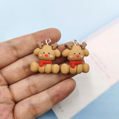 10db Karácsonyi Állatok Szarvas Kutya Gyanta Bűbájok Kawaii Medál Bűvészek Fülbevalóhoz Karkötő Kulcstartó Diy Kid Ékszer készítés C1090