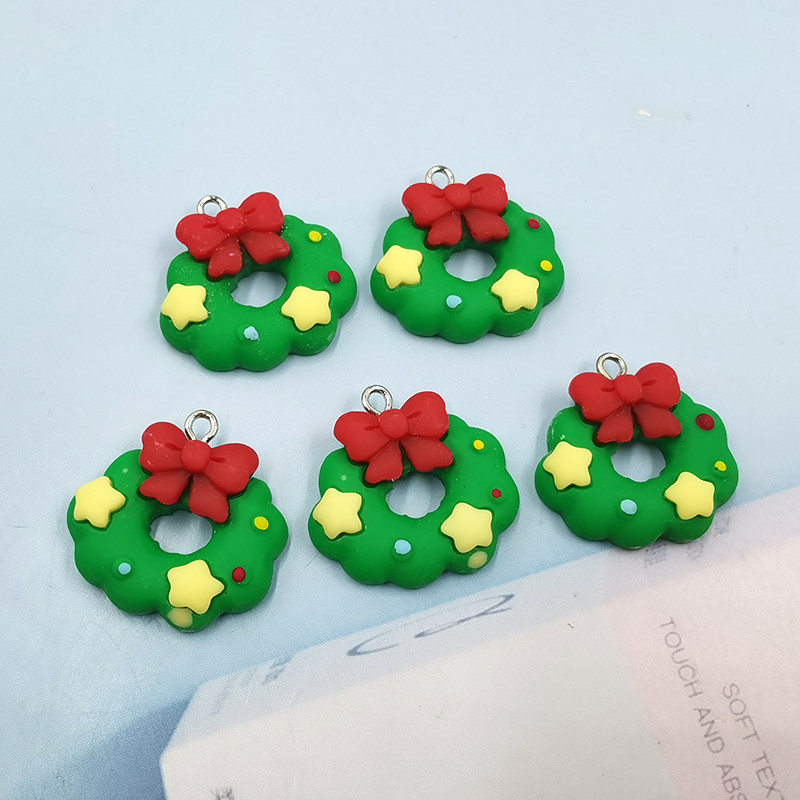 10Pcs Circle Green Leaf Christmas Charms Kawaii Smola Privjesak Charm za Naušnice Narukvica Privjesak za ključeve Diy dječja izrada nakita C1090