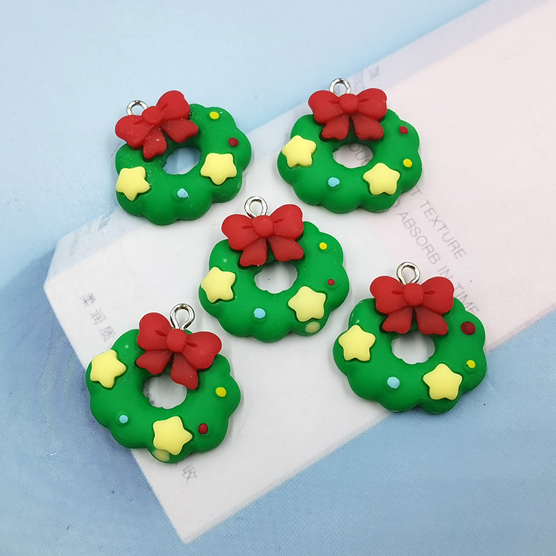 10Pcs Circle Green Leaf Christmas Charms Kawaii Smola Privjesak Charm za Naušnice Narukvica Privjesak za ključeve Diy dječja izrada nakita C1090