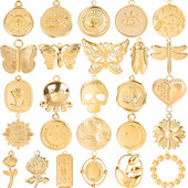 5 buc/lot Breloc cu fluture de animale de culoare aurie Ojo Turco Breloc din oțel inoxidabil pentru fabricarea de bijuterii, cap de craniu, ochi de stea, lună