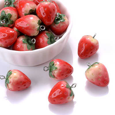 10Pcs Cute Red Acrylic Strawberry Apple Orange Mango Fruit Resin Pendants Charms for Jewelry Making Earrings Necklace Accessory