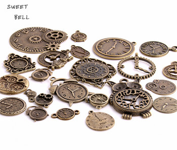 SWEET BELL 20 τμχ Vintage Metal Zinc Alloy Mixed Clock Pendant Charms Steampunk Clock Charms for Diy Jewelry Making H3012