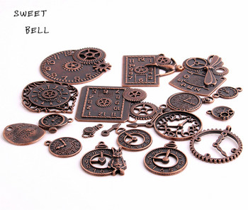 SWEET BELL 20 τμχ Vintage Metal Zinc Alloy Mixed Clock Pendant Charms Steampunk Clock Charms for Diy Jewelry Making H3012
