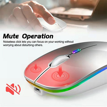Ασύρματο ποντίκι LED συμβατό με Bluetooth Λεπτό επαναφορτιζόμενο Silent Mice RGB Εργονομικό ποντίκι gaming για φορητό υπολογιστή 2,4 GHz