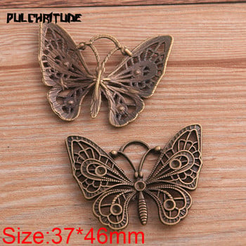 4 ΤΕΜ 37*46 χιλιοστά Νέο προϊόν Δύο χρώματα Big Butterfly Charms Κρεμαστό κόσμημα ζώων Σήμανση κοσμήματος από μεταλλικό κράμα