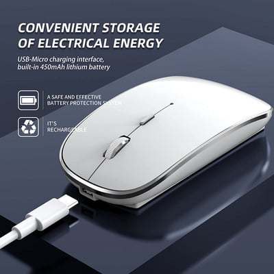 Vezeték nélküli egér laptophoz, 2,4 GHz-es vezeték nélküli egér USB/USB-C kettős vevővel számítógéphez, újratölthető hordozható egér