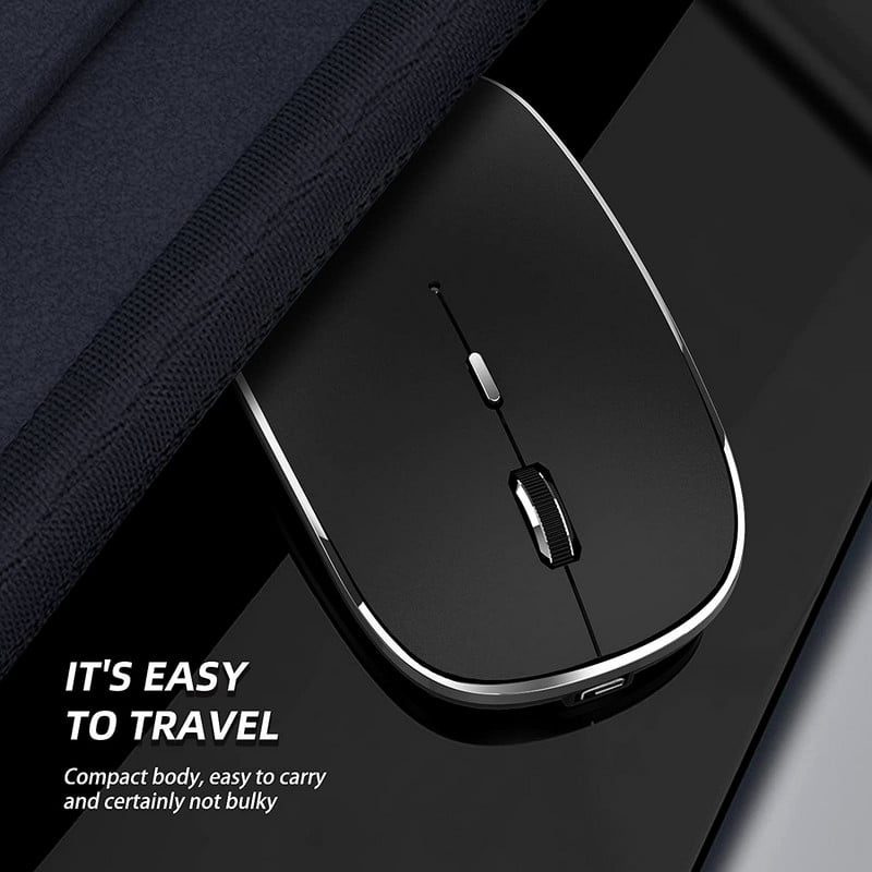 Vezeték nélküli egér laptophoz, 2,4 GHz-es vezeték nélküli egér USB/USB-C kettős vevővel számítógéphez, újratölthető hordozható egér