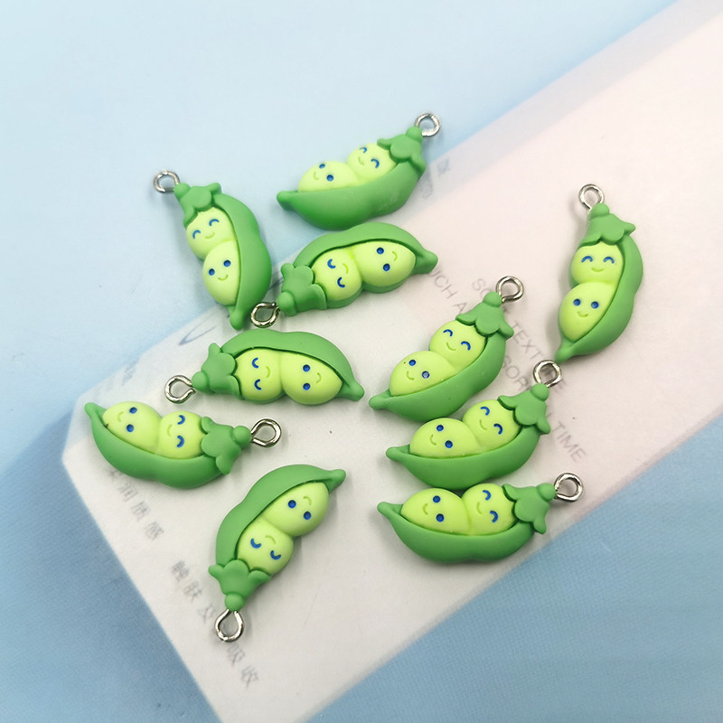 10 buc. Breloc cu pandantiv cu spate plat din rasina Kawaii, cu fasole verde, cu mazăre, bricolaj, bijuterii, descoperiri C46