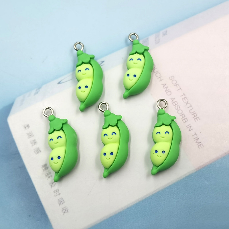 10 buc. Breloc cu pandantiv cu spate plat din rasina Kawaii, cu fasole verde, cu mazăre, bricolaj, bijuterii, descoperiri C46