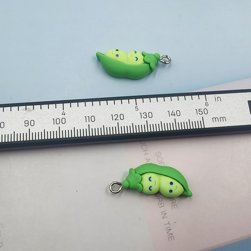 10 buc. Breloc cu pandantiv cu spate plat din rasina Kawaii, cu fasole verde, cu mazăre, bricolaj, bijuterii, descoperiri C46