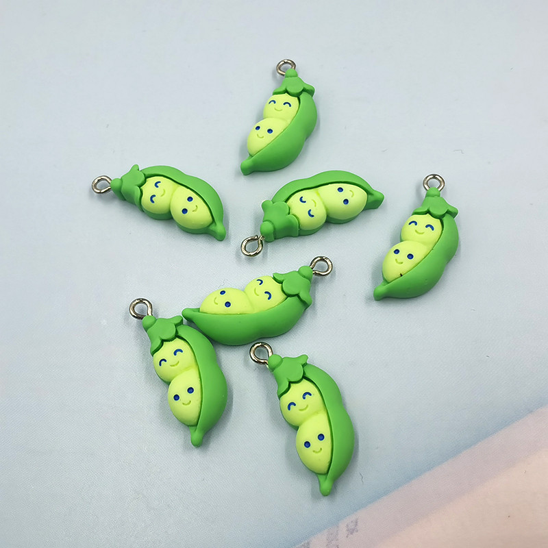 10 buc. Breloc cu pandantiv cu spate plat din rasina Kawaii, cu fasole verde, cu mazăre, bricolaj, bijuterii, descoperiri C46