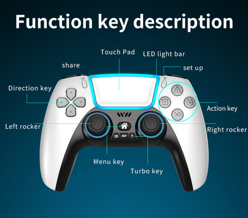 Controler de joc BT fără fir Gamepad cu Touchpad cu lumină RGB Suport tasta din spate Joystick 3D pentru PS3 PS5 PS4 Android Switch PC