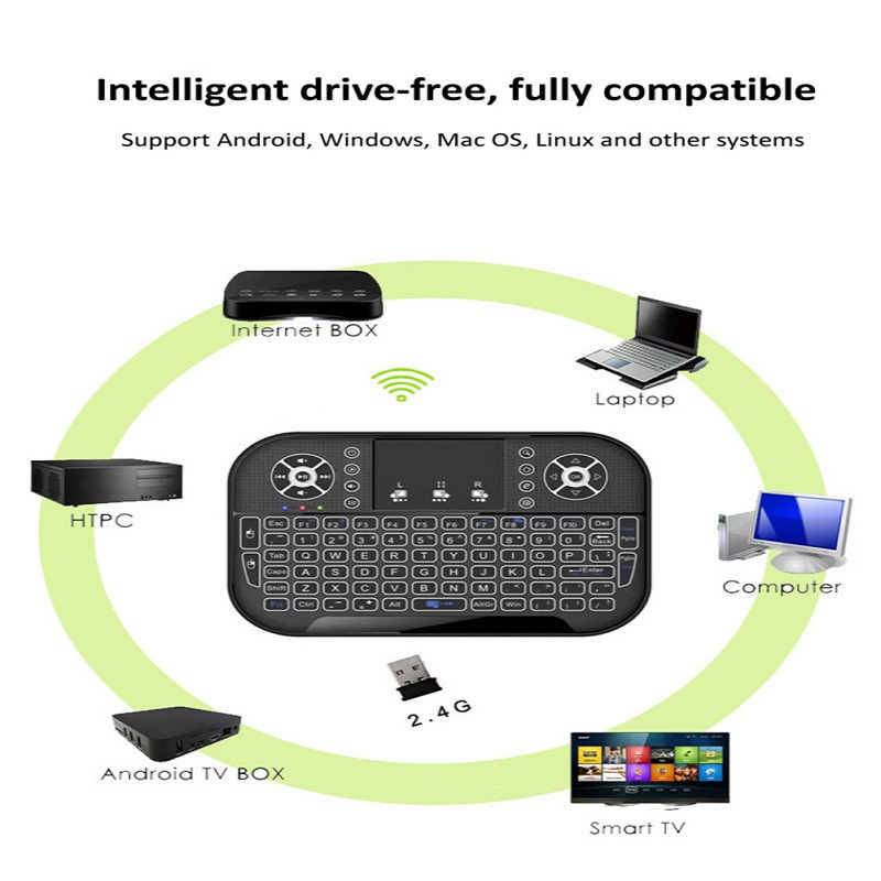 RYRA A8 Mini tastatură Bluetooth 2.4G Mod dublu 7 culori Iluminare din spate Telecomandă pentru tastatură pentru Windows Android TV
