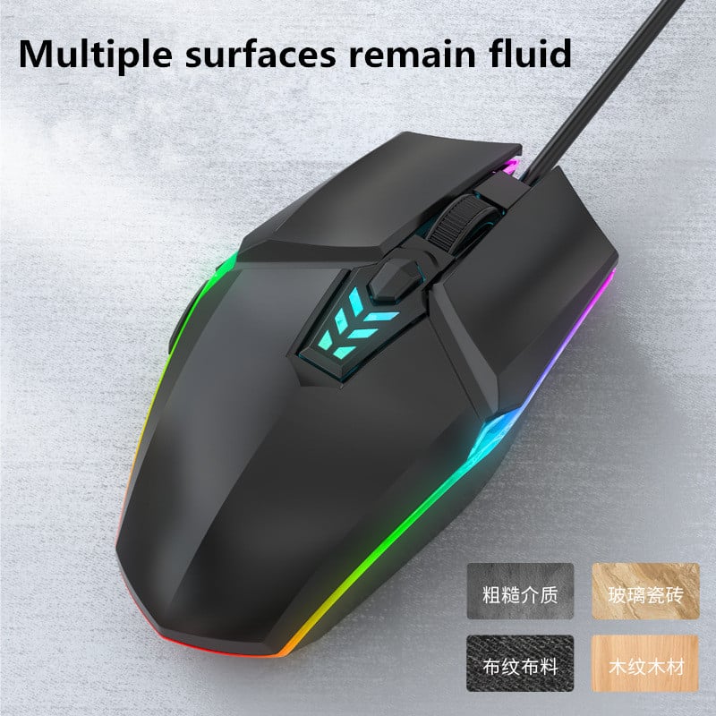 Mouse pentru jocuri cu fir 1600 DPI Mouse optic cu 6 butoane USB cu iluminare de fundal RGB Mouse mute pentru desktop, laptop, computer, mouse pentru jocuri