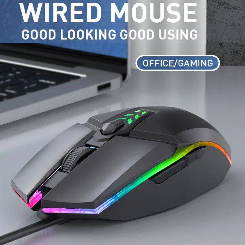Mouse pentru jocuri cu fir 1600 DPI Mouse optic cu 6 butoane USB cu iluminare de fundal RGB Mouse mute pentru desktop, laptop, computer, mouse pentru jocuri