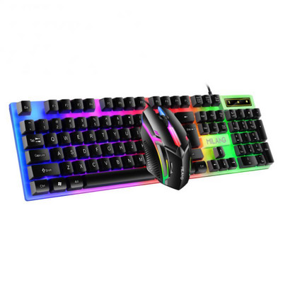 Set mouse-uri cu tastatură RYRA cu 104 taste, tastatură mecanică Esports pentru jocuri și mouse combinat cu fir RGB iluminat din spate pentru laptop, computer, jucător
