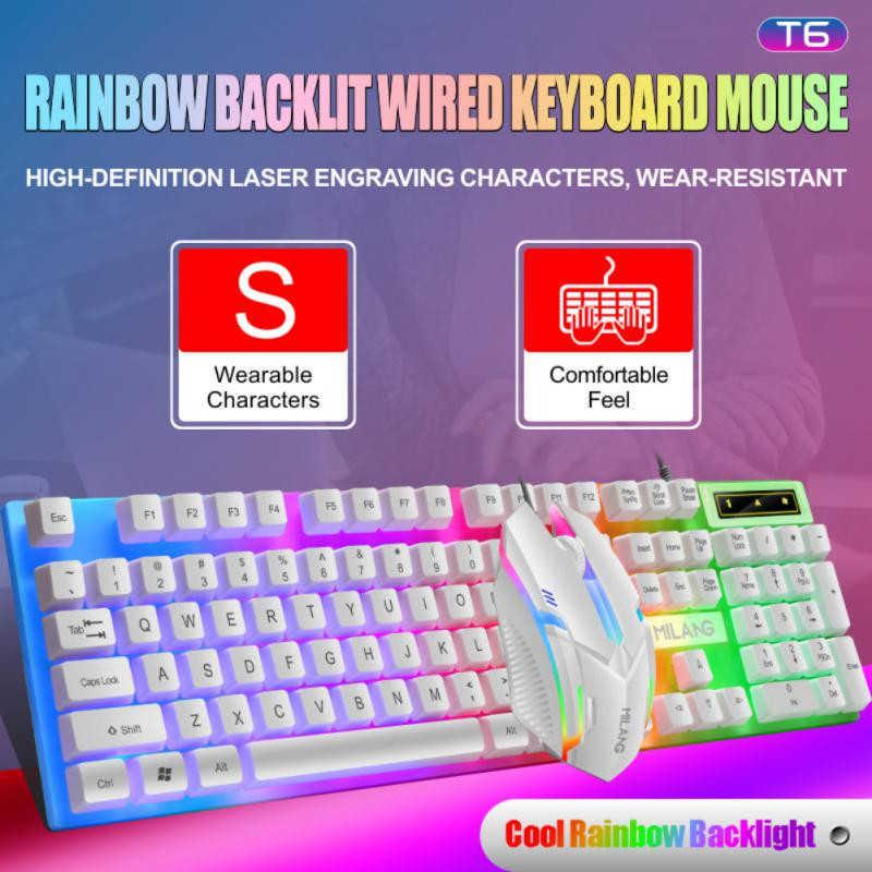 Set mouse-uri cu tastatură RYRA cu 104 taste, tastatură mecanică Esports pentru jocuri și mouse combinat cu fir RGB iluminat din spate pentru laptop, computer, jucător