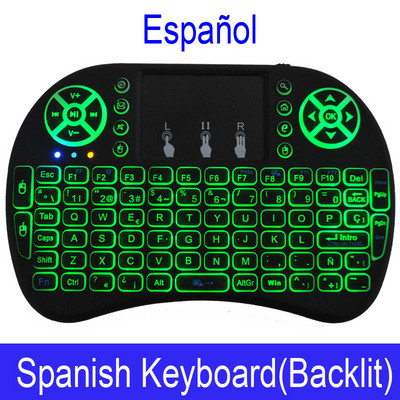 i8 cu iluminare din spate, 7 culori, engleză arabă, 2,4 GHz, tastatură fără fir Air Mouse Touchpad portabil, iluminare din spate în 3 culori i8 pentru Android TV BOX