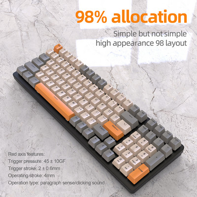 K6 Кабелна механична клавиатура за игри 100 клавиша RGB механична клавиатура за игри с гореща смяна Три режима Type-C 2.4G клавиатура за игри