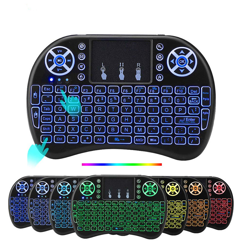 Mini tastatură wireless i8 7 retroiluminată 2,4 GHz versiune rusă engleză Air mouse cu touchpad pentru laptop Android TV Box X96 H96 PC