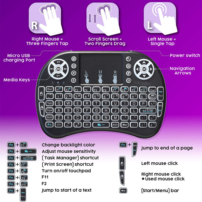 Mini tastatură wireless i8 7 retroiluminată 2,4 GHz versiune rusă engleză Air mouse cu touchpad pentru laptop Android TV Box X96 H96 PC