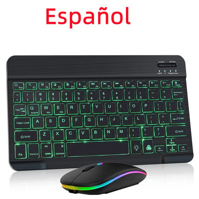 Tastatură Bluetooth RGB Tastatură fără fir Bluetooth Mini tastatură spaniolă Lumină de fundal RGB reîncărcabilă pentru tableta telefon ipad